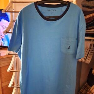 EUC Nautica Men's Logo Ringer Blue T Shirt Sz L